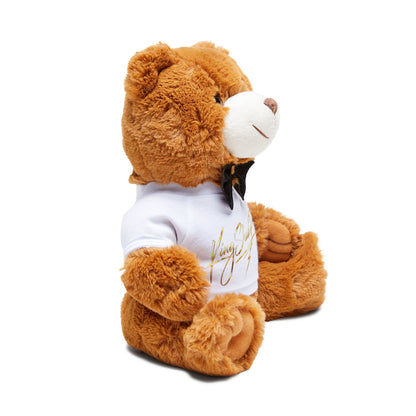 Plush Teddy Bear with Bow Tie & Custom T‑Shirt — Cute Gift for Kids & Couples